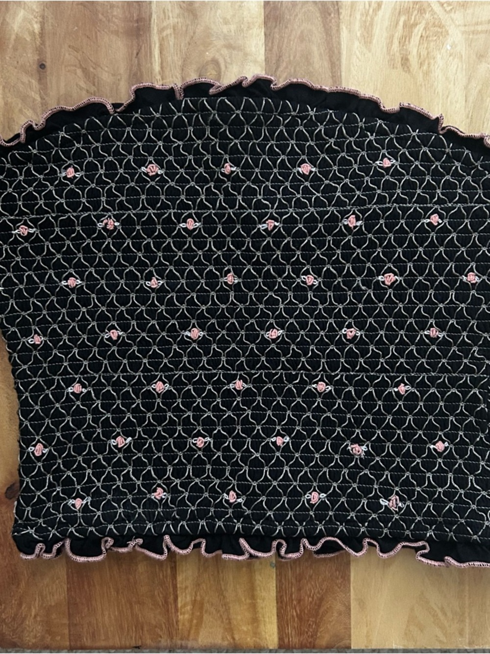 NWT Free People Field of Roses Black Smocked Tube Top with Pink Roses